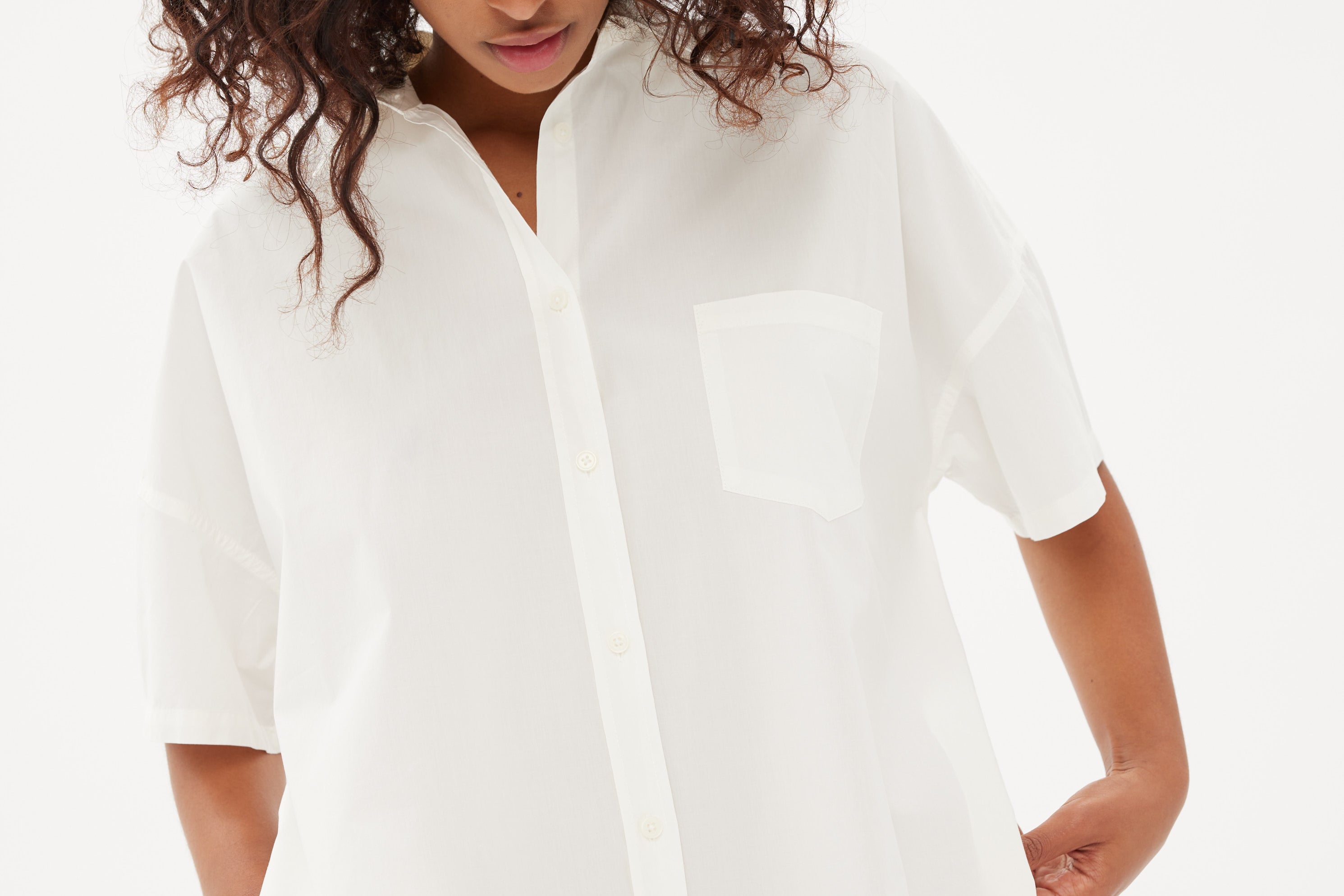 Chiara Short Sleeve Shirt Dress - White - Dresses