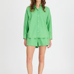 Light verde cotton Chiara button-up shirt and matching shorts with relaxed fit