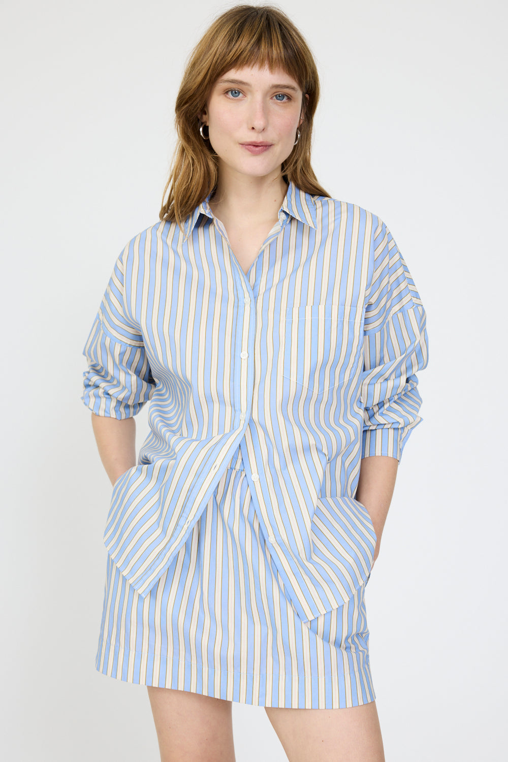 Chiara Cotton Shirt Stripe Dark Olive + Sunny Lime