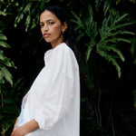 White cotton button-up shirt outfit inspiration for casual everyday styling
