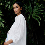 White cotton button-up shirt outfit inspiration for casual everyday styling