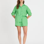 Light verde cotton Chiara button-up shirt and matching shorts with relaxed fit