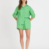 Light verde cotton Chiara button-up shirt and matching shorts with relaxed fit