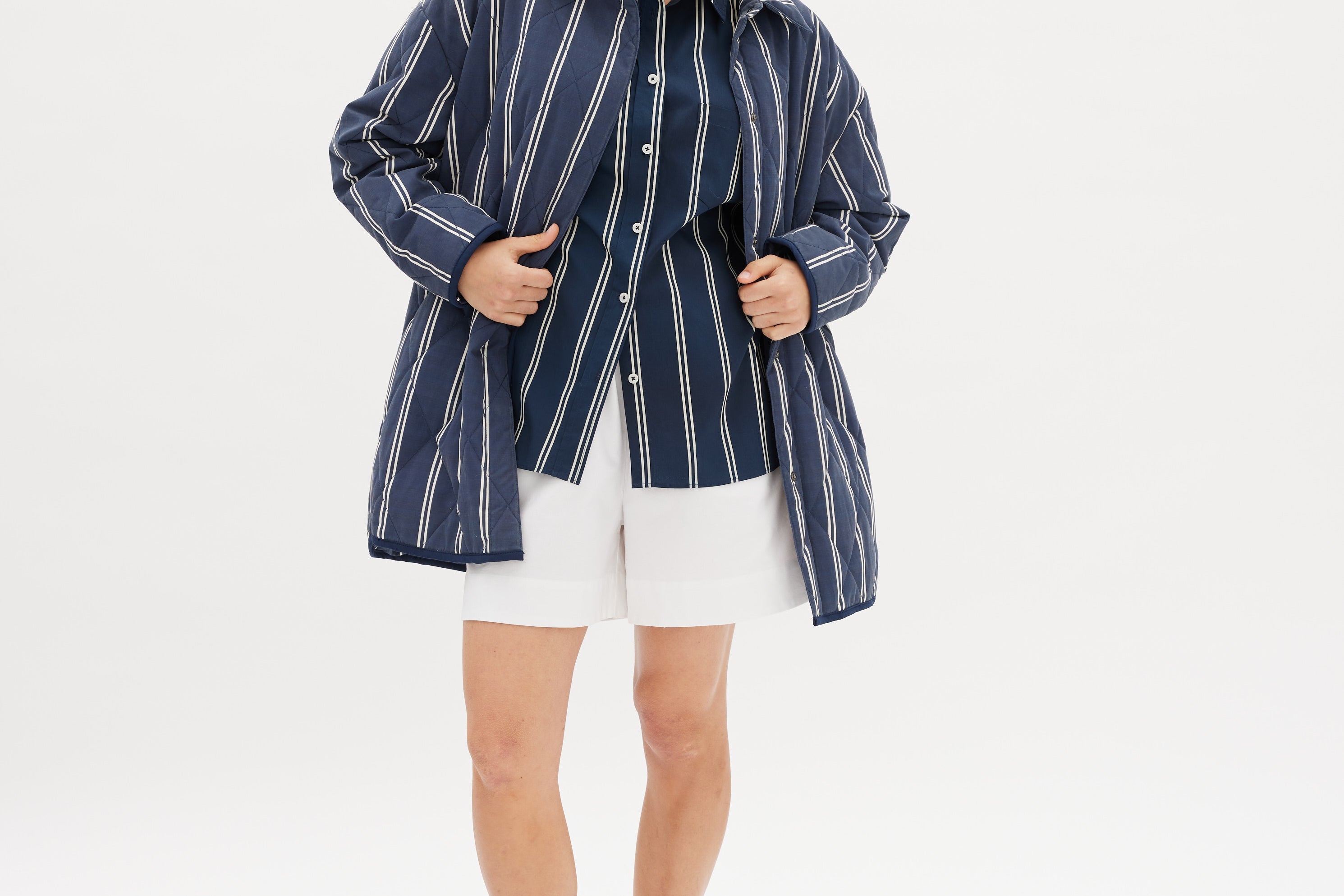 Parker Quilted Stripes Jacket - Navy/White - Apparel