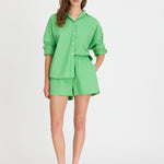 Light verde cotton Chiara button-up shirt and matching shorts with relaxed fit