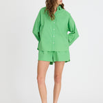 Light verde cotton Chiara button-up shirt and matching shorts with relaxed fit