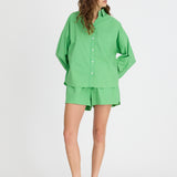 Light verde cotton Chiara button-up shirt and matching shorts with relaxed fit