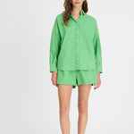 Light verde cotton Chiara button-up shirt and matching shorts with relaxed fit