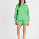 Light verde cotton Chiara button-up shirt and matching shorts with relaxed fit
