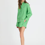 Light verde cotton Chiara button-up shirt and matching shorts with relaxed fit