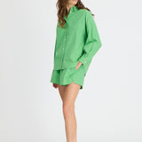 Light verde cotton Chiara button-up shirt and matching shorts with relaxed fit