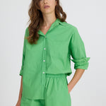 Light verde cotton Chiara button-up shirt and matching shorts with relaxed fit