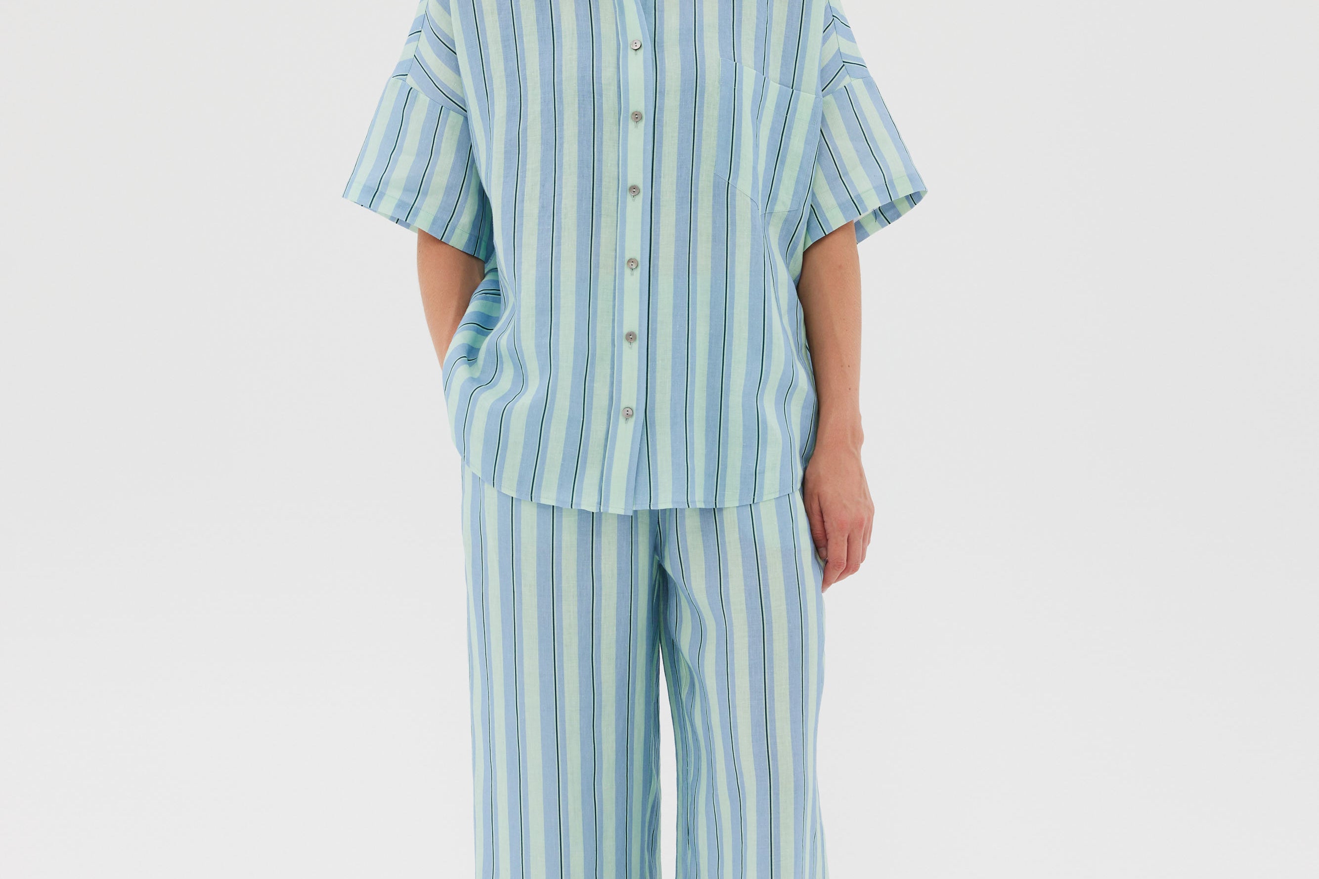 Marala Short Sleeve Shirt - Sage / Teal - Shirts & Tops