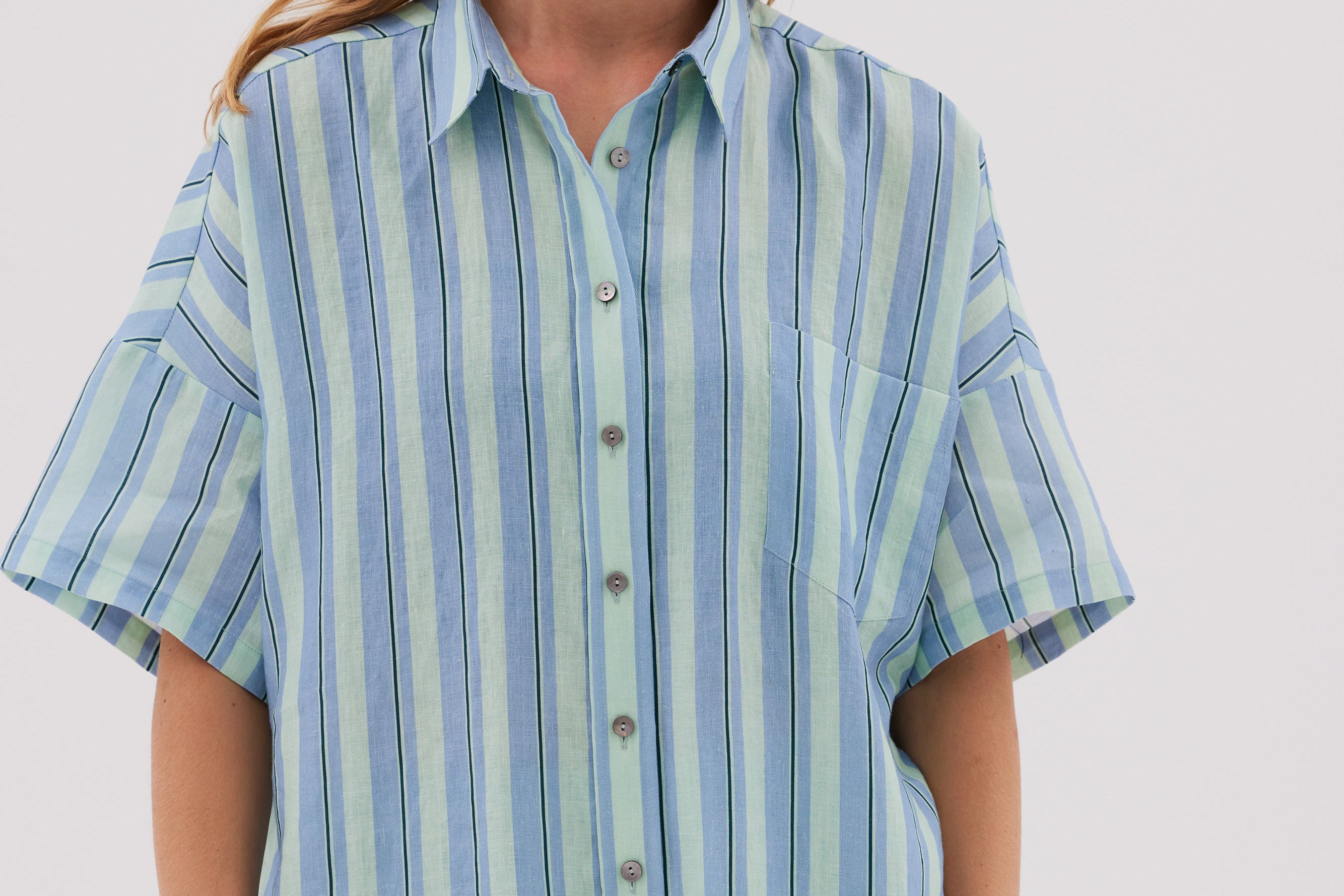 Marala Short Sleeve Shirt - Sage / Teal - Shirts & Tops