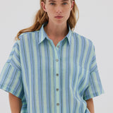 Marala Short Sleeve Shirt - Sage / Teal - Shirts & Tops