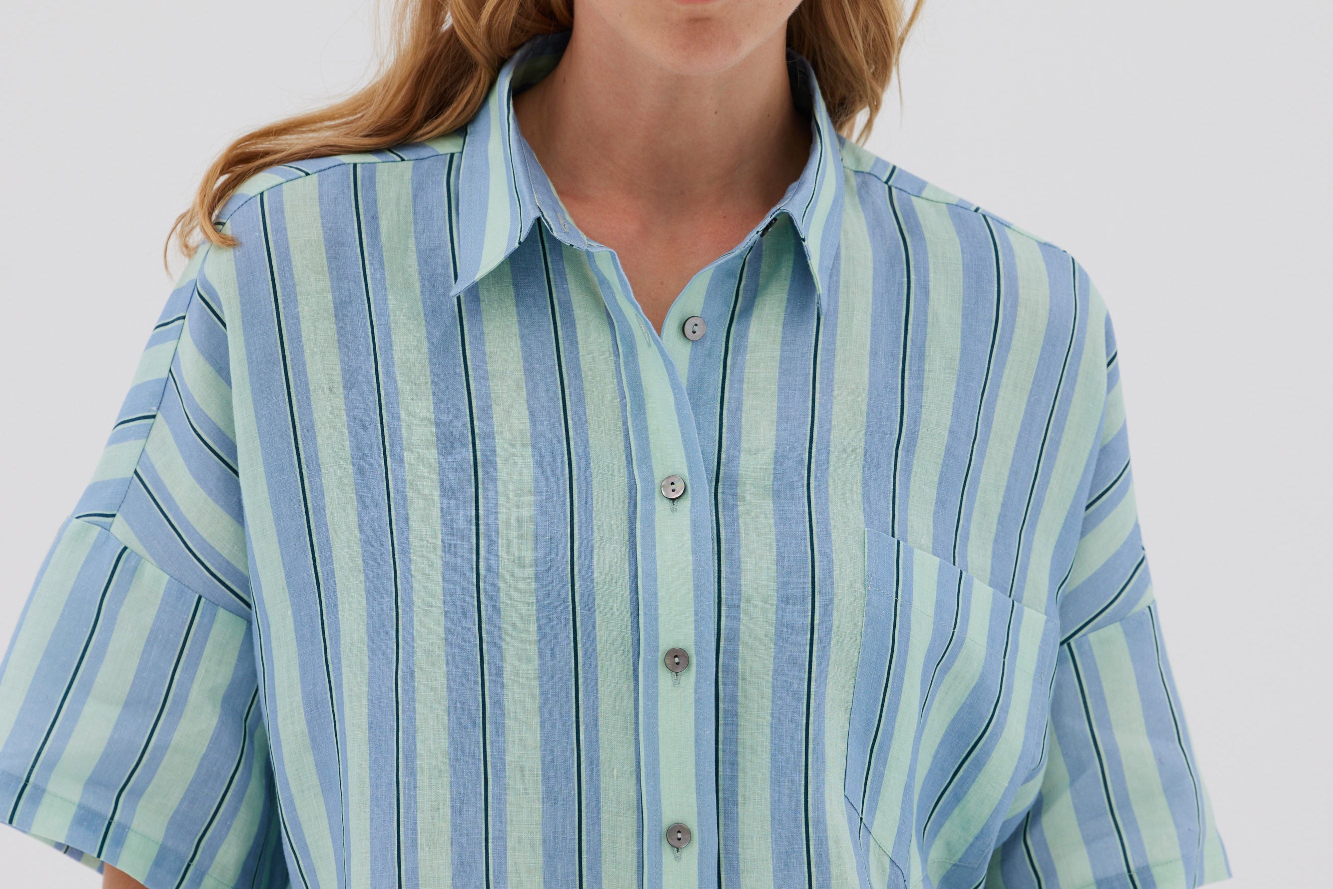 Marala Short Sleeve Shirt - Sage / Teal - Shirts & Tops
