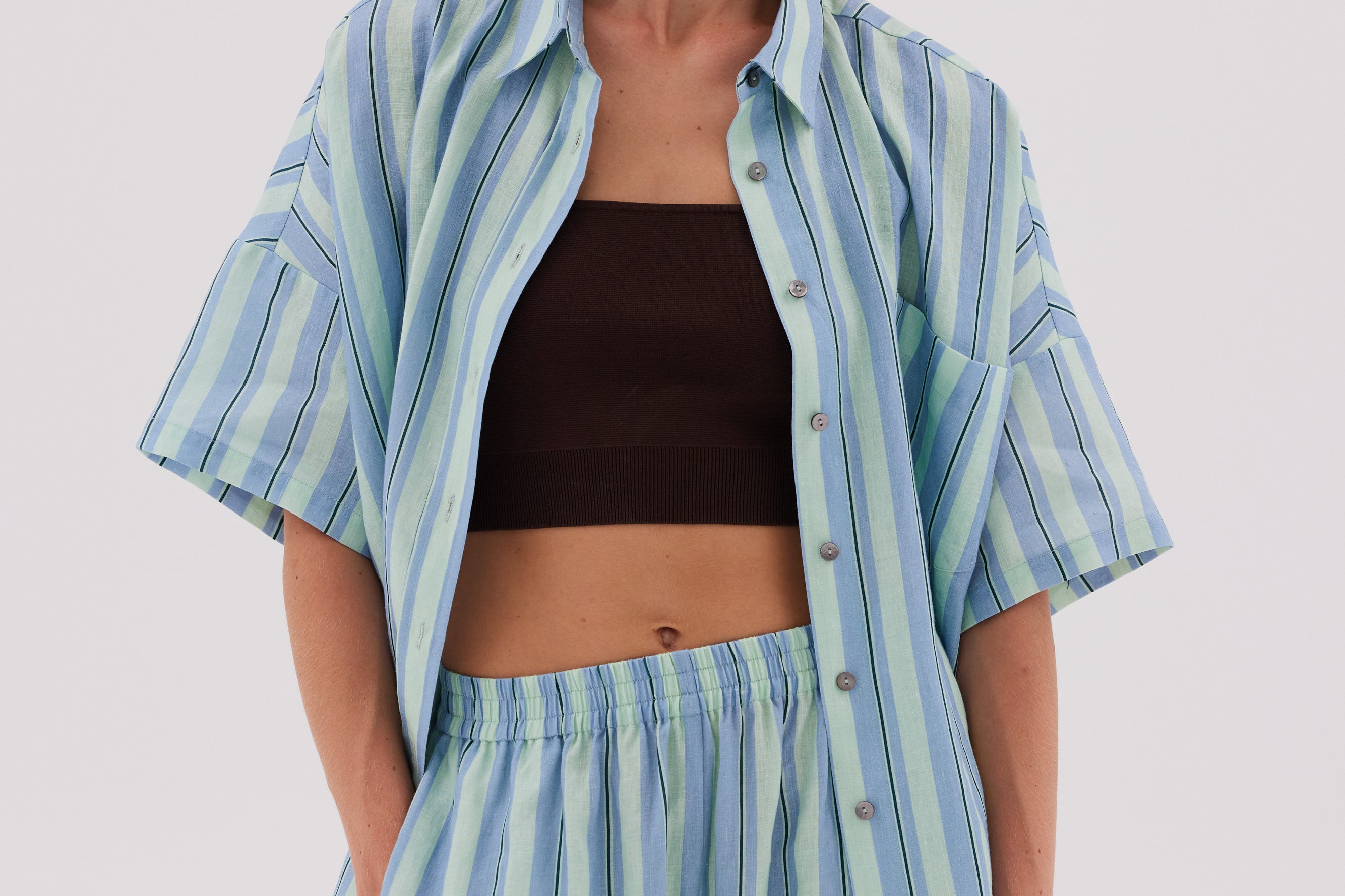Marala Short Sleeve Shirt - Sage / Teal - Shirts & Tops