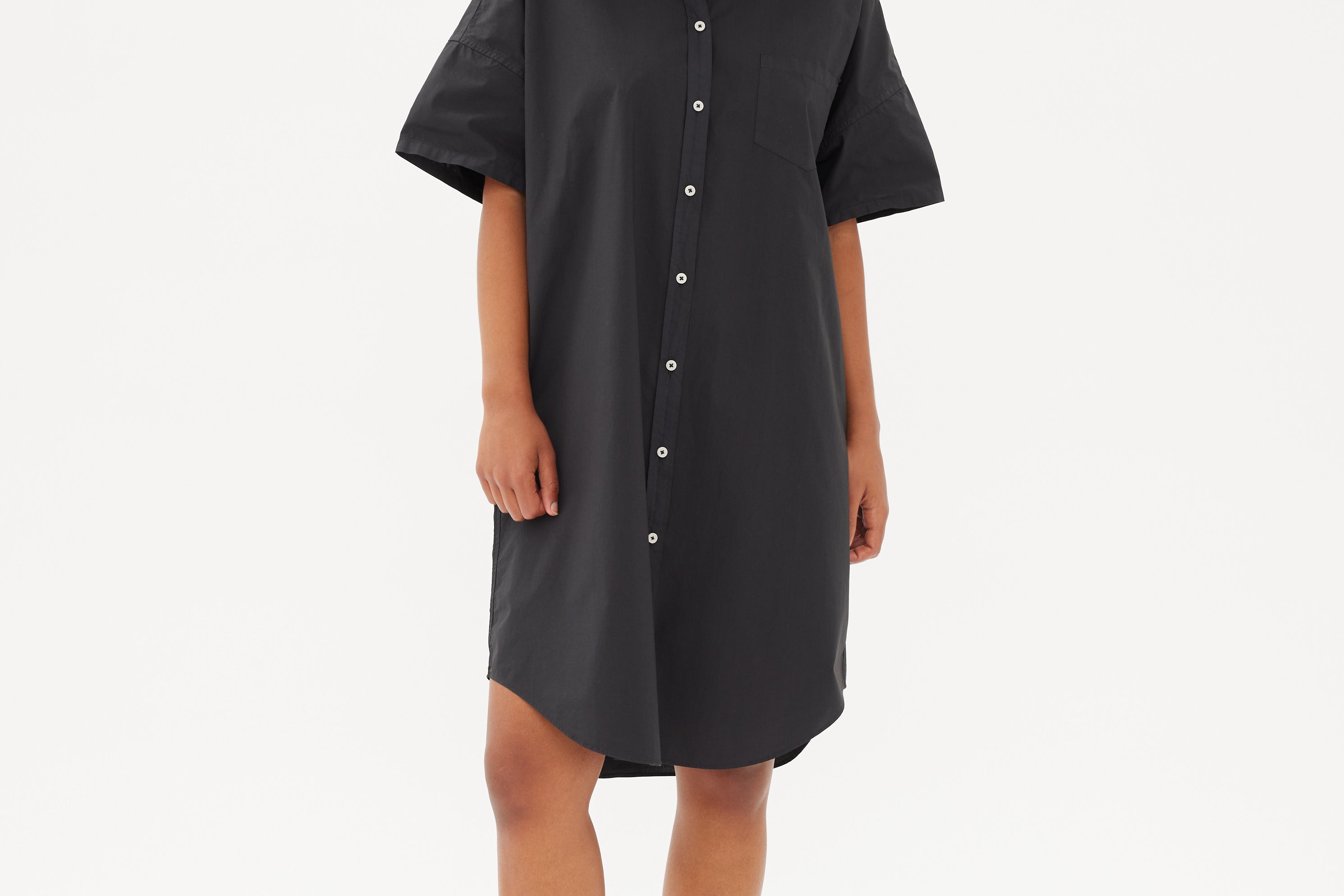 Chiara Short Sleeve Shirt Dress - Black - Dresses