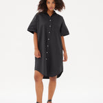 Chiara Short Sleeve Shirt Dress - Black - Dresses