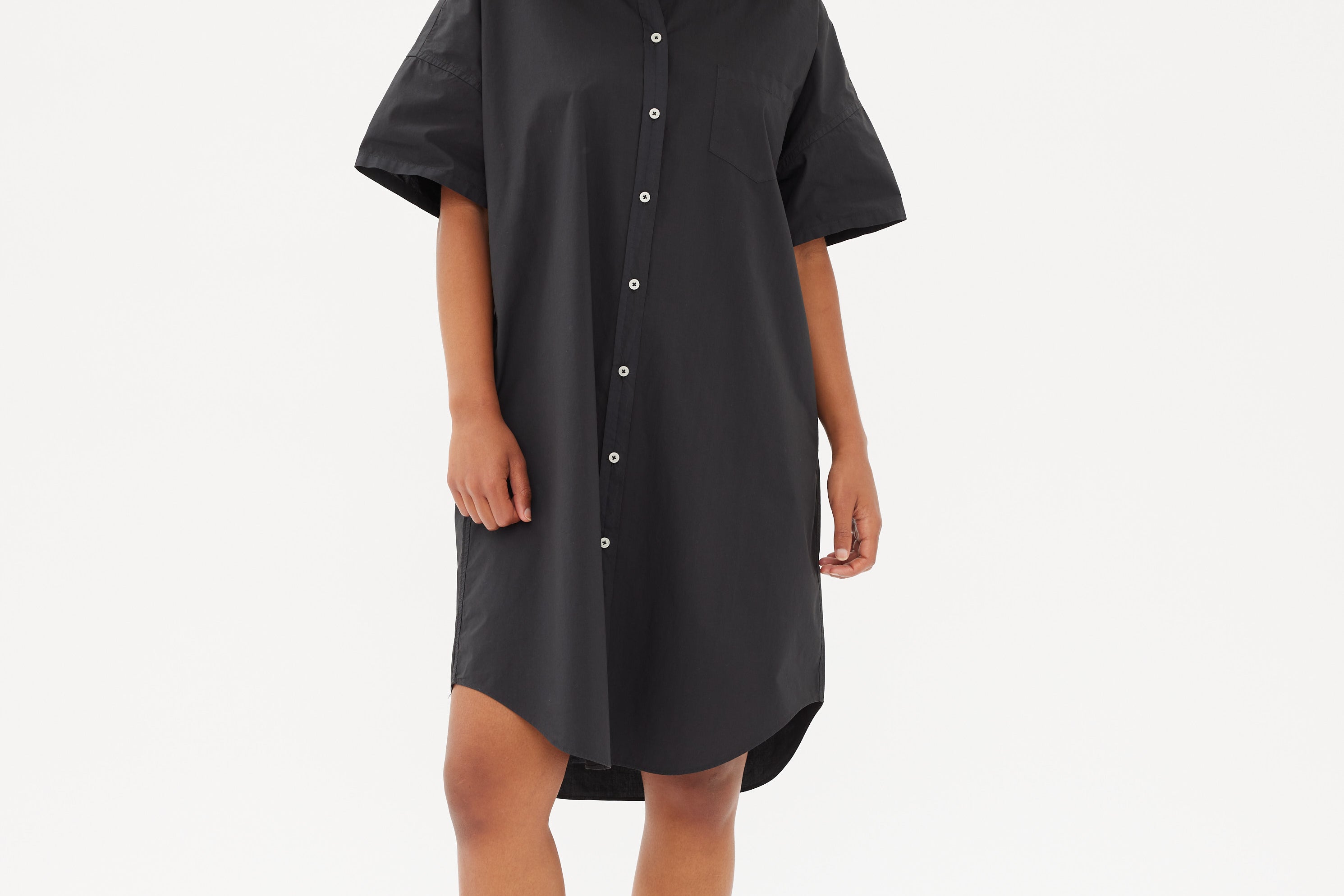 Chiara Short Sleeve Shirt Dress - Black - Dresses