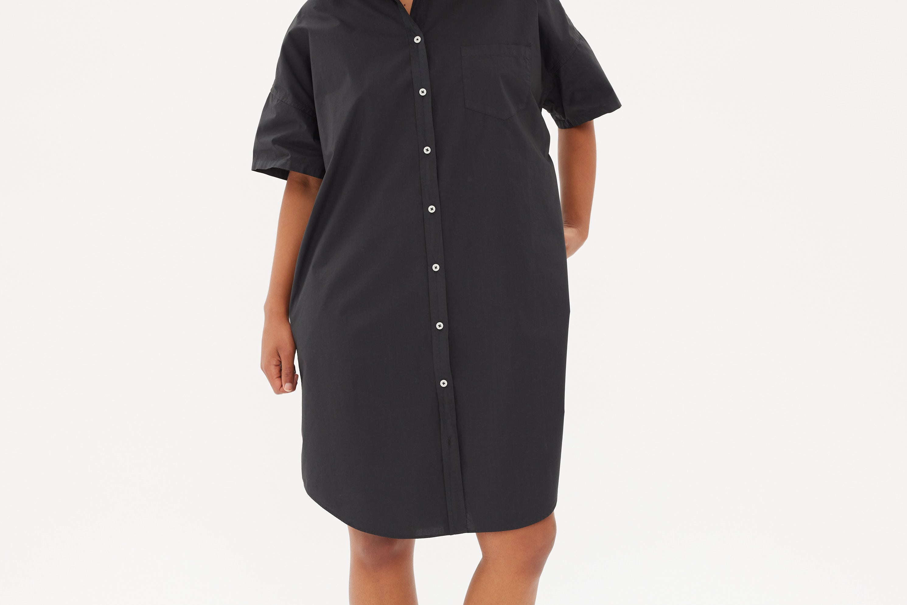 Chiara Short Sleeve Shirt Dress - Black - Dresses