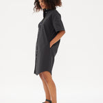 Chiara Short Sleeve Shirt Dress - Black - Dresses