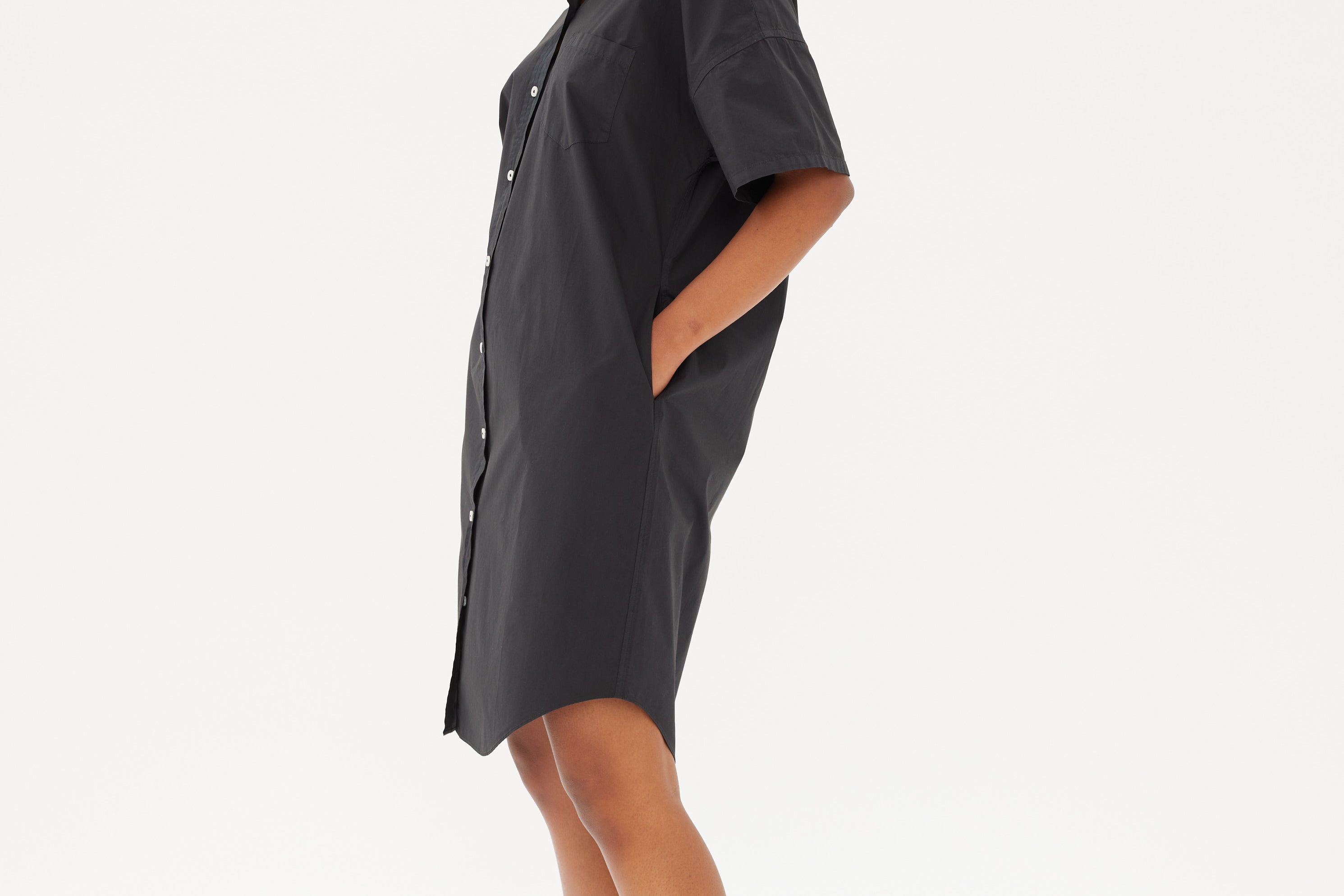 Chiara Short Sleeve Shirt Dress - Black - Dresses