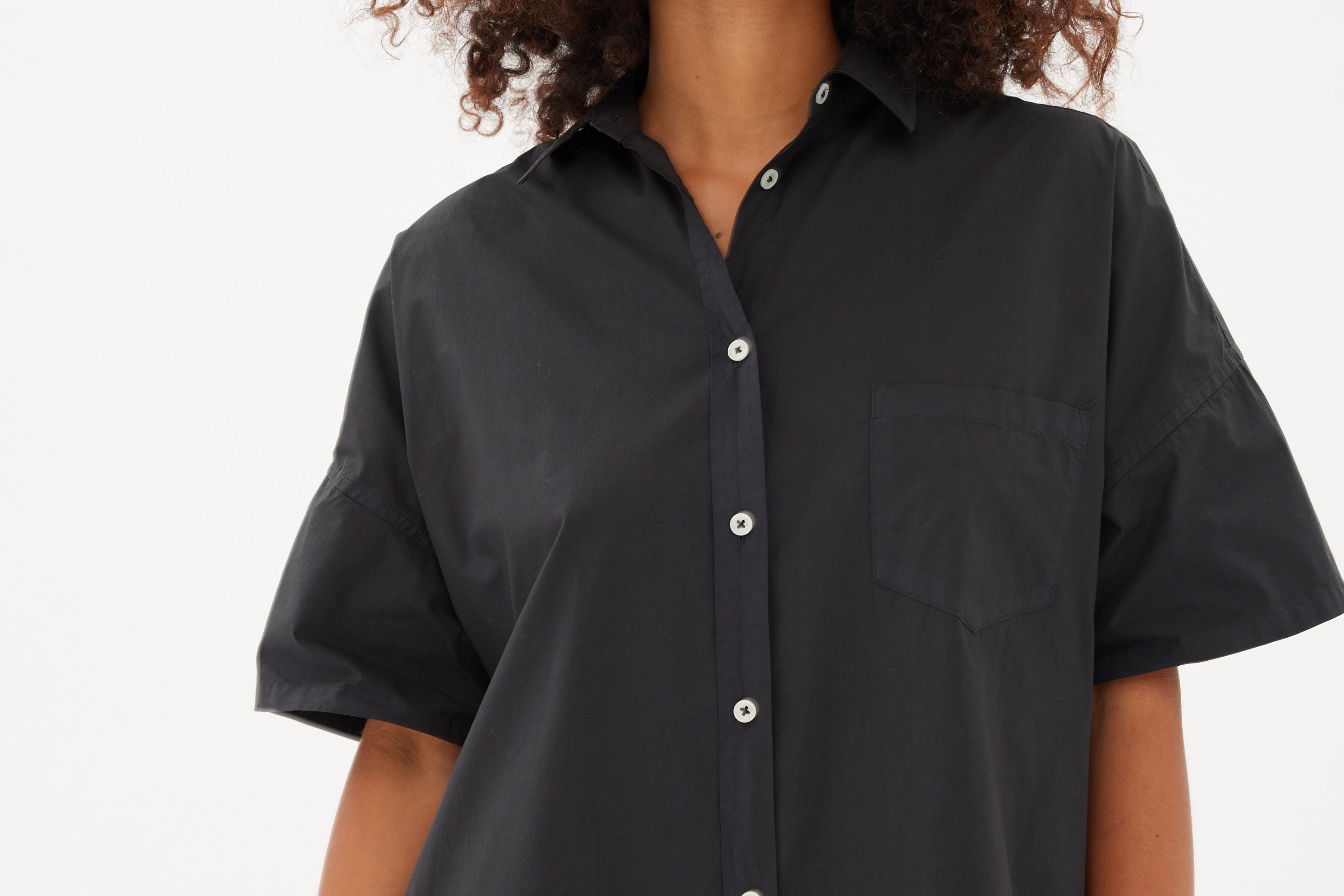 Chiara Short Sleeve Shirt Dress - Black - Dresses