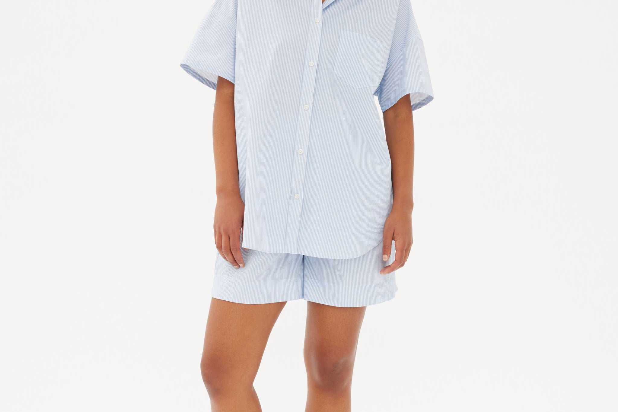 Chiara Mid Length Short - Powder Blue/White