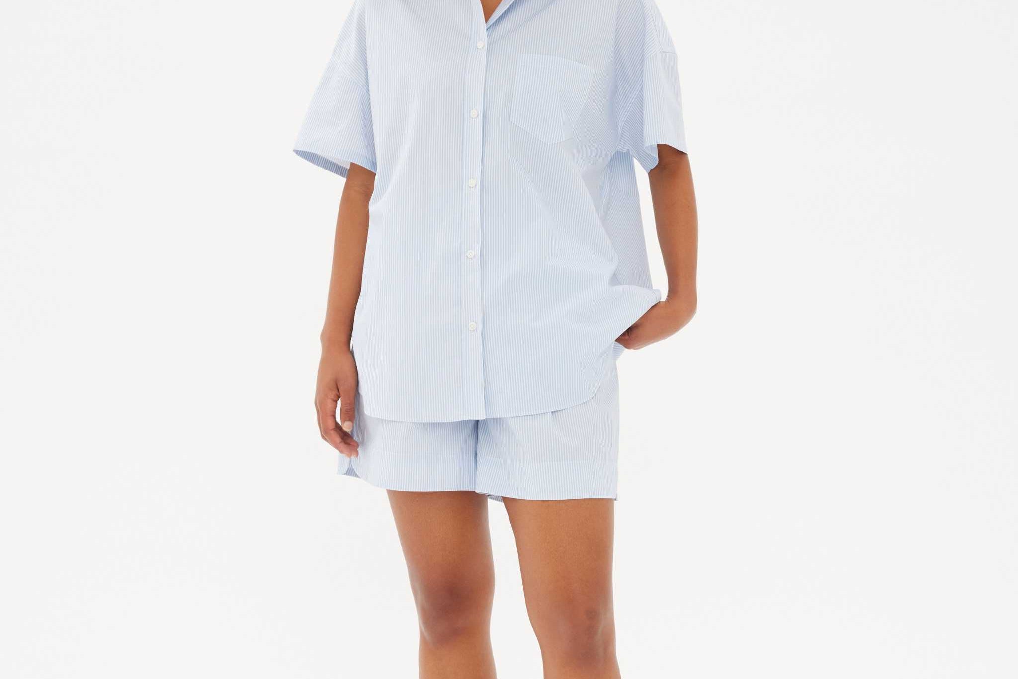 Chiara Mid Length Short - Powder Blue/White