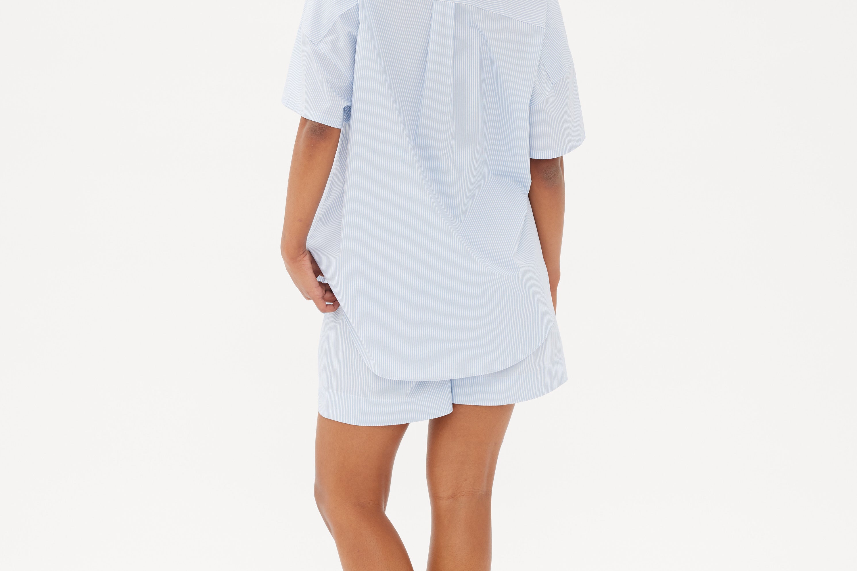 Chiara Mid Length Short - Powder Blue/White