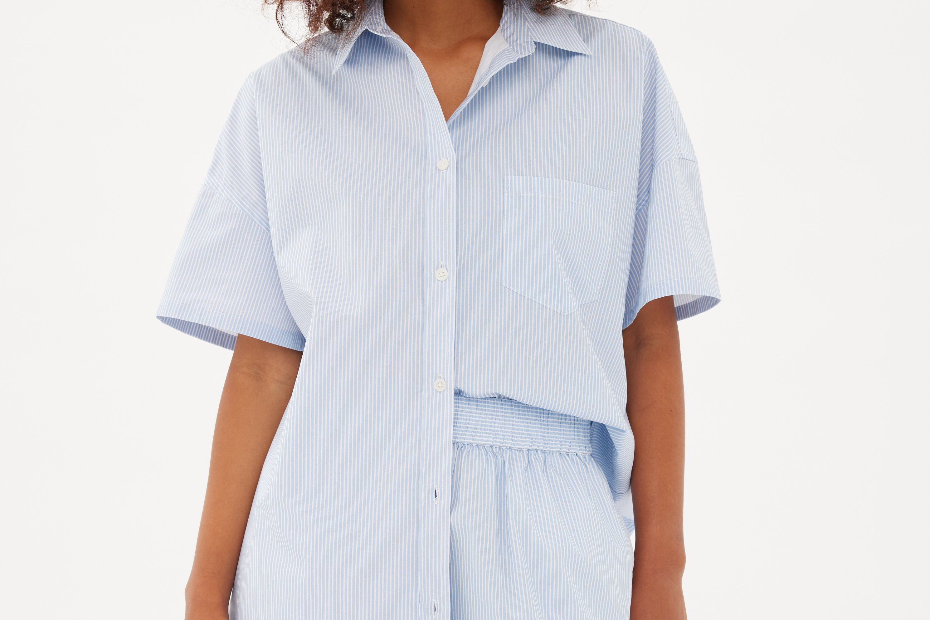 Chiara Mid Length Short - Powder Blue/White