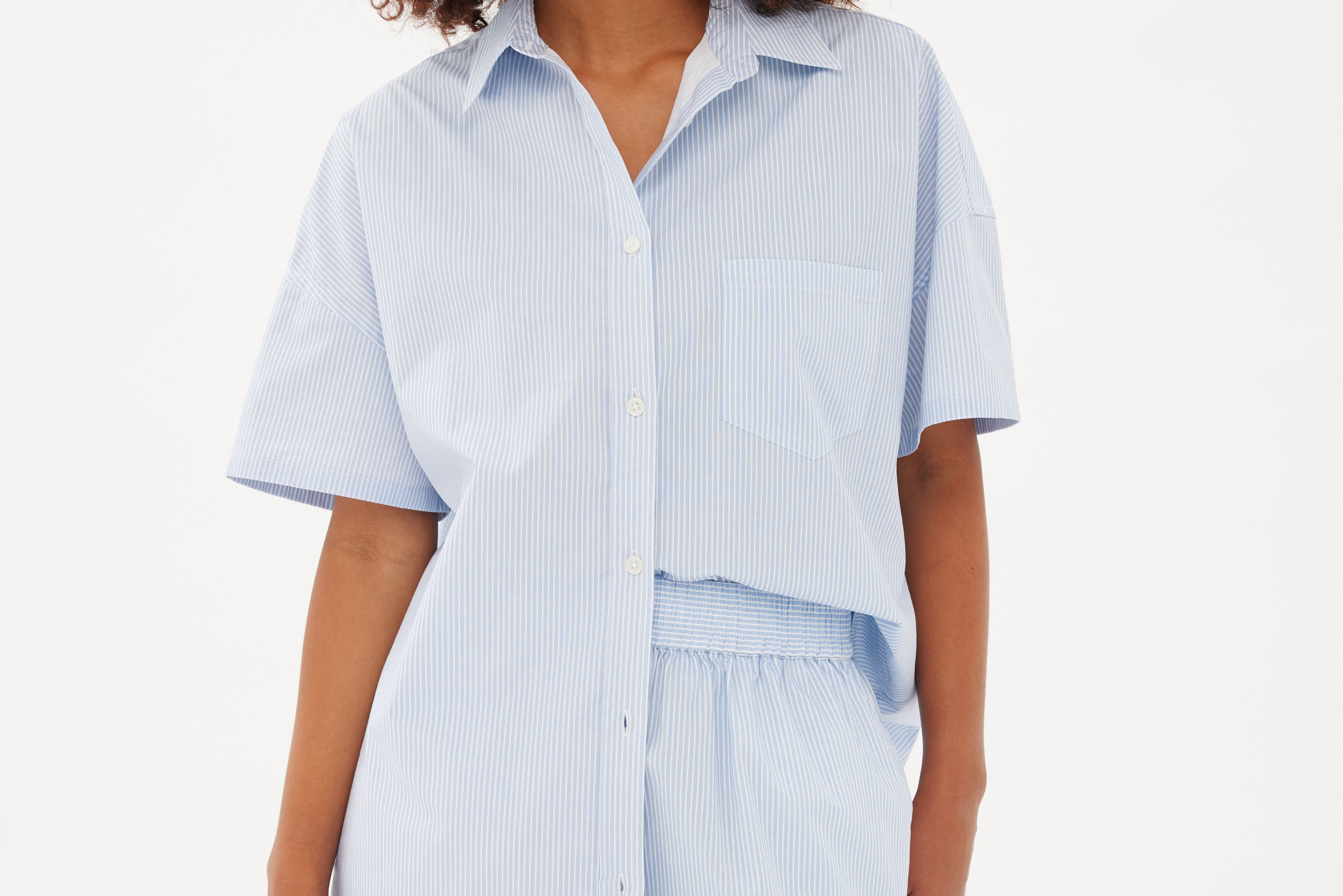 Chiara Mid Length Short - Powder Blue/White