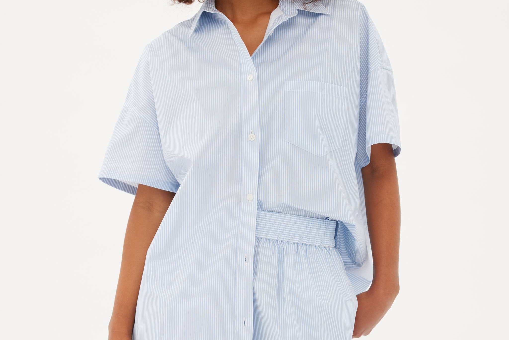 Chiara Mid Length Short - Powder Blue/White