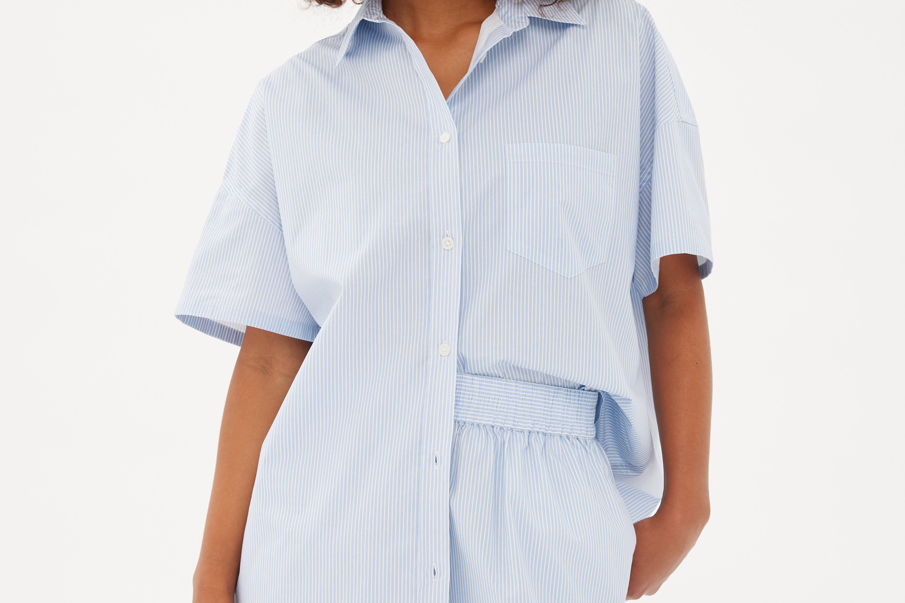 Chiara Mid Length Short - Powder Blue/White