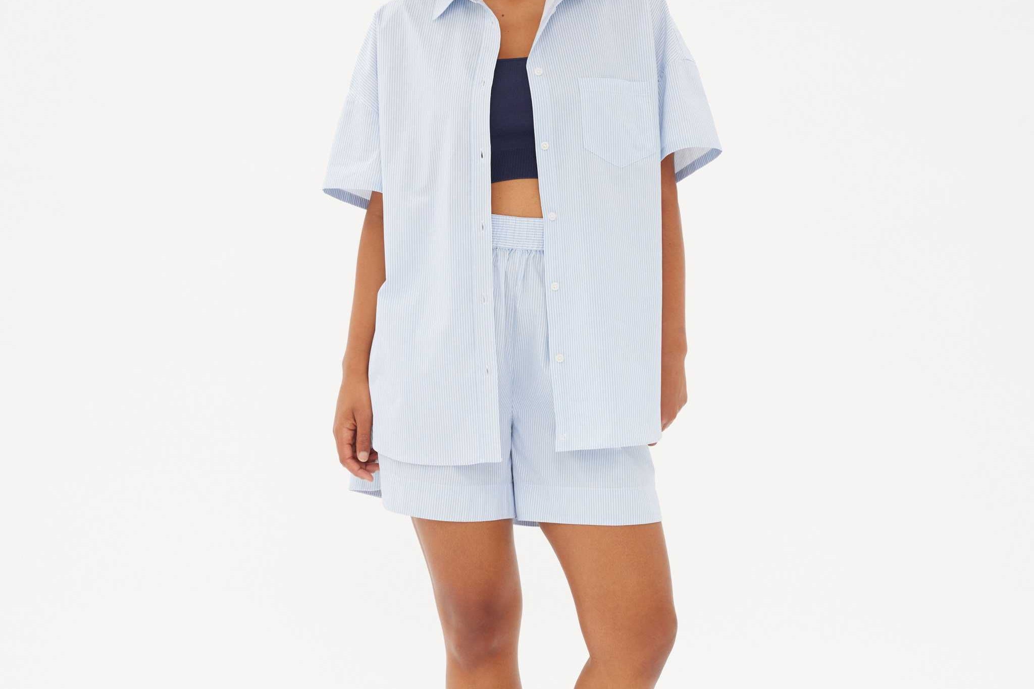 Chiara Mid Length Short - Powder Blue/White