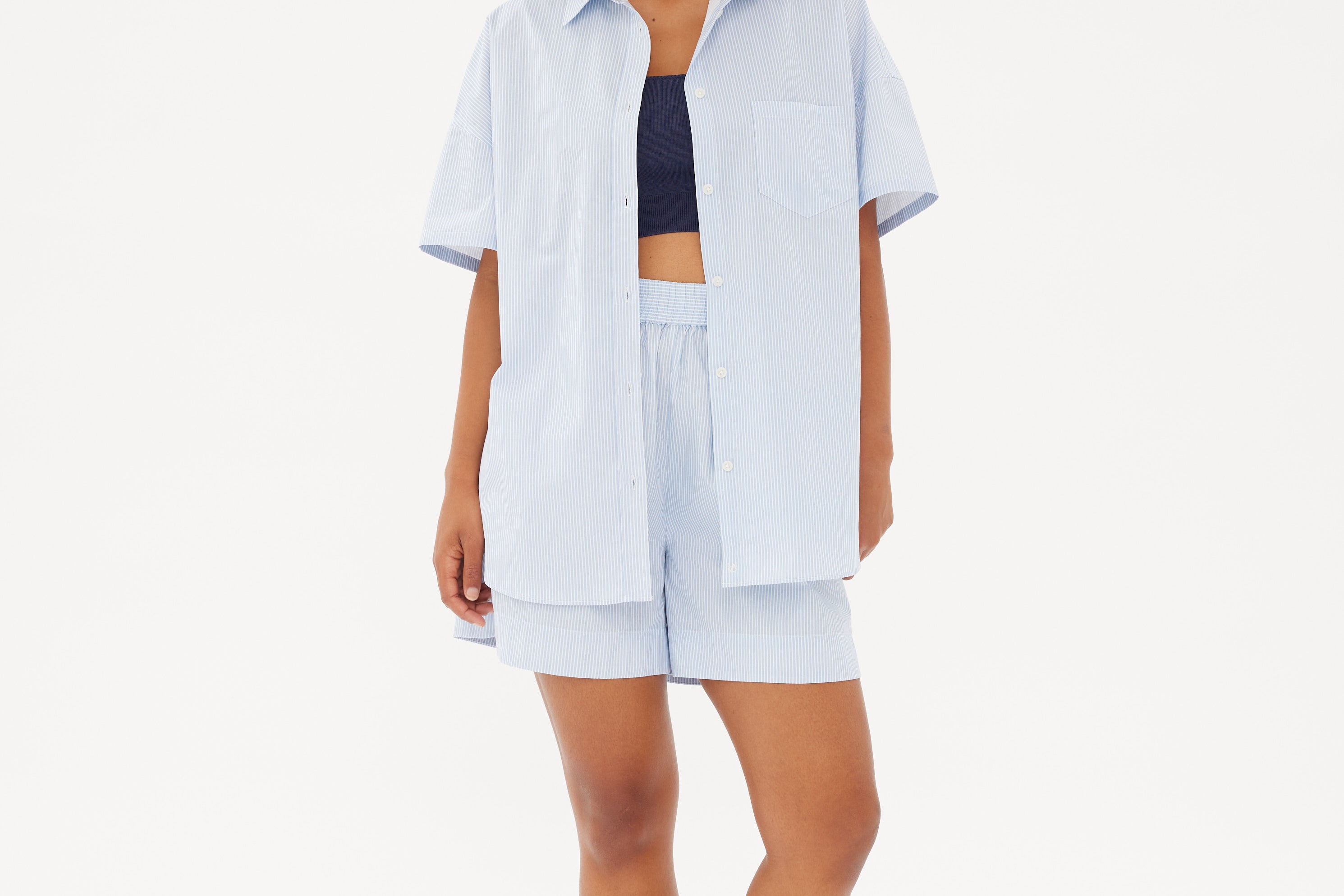 Chiara Mid Length Short - Powder Blue/White