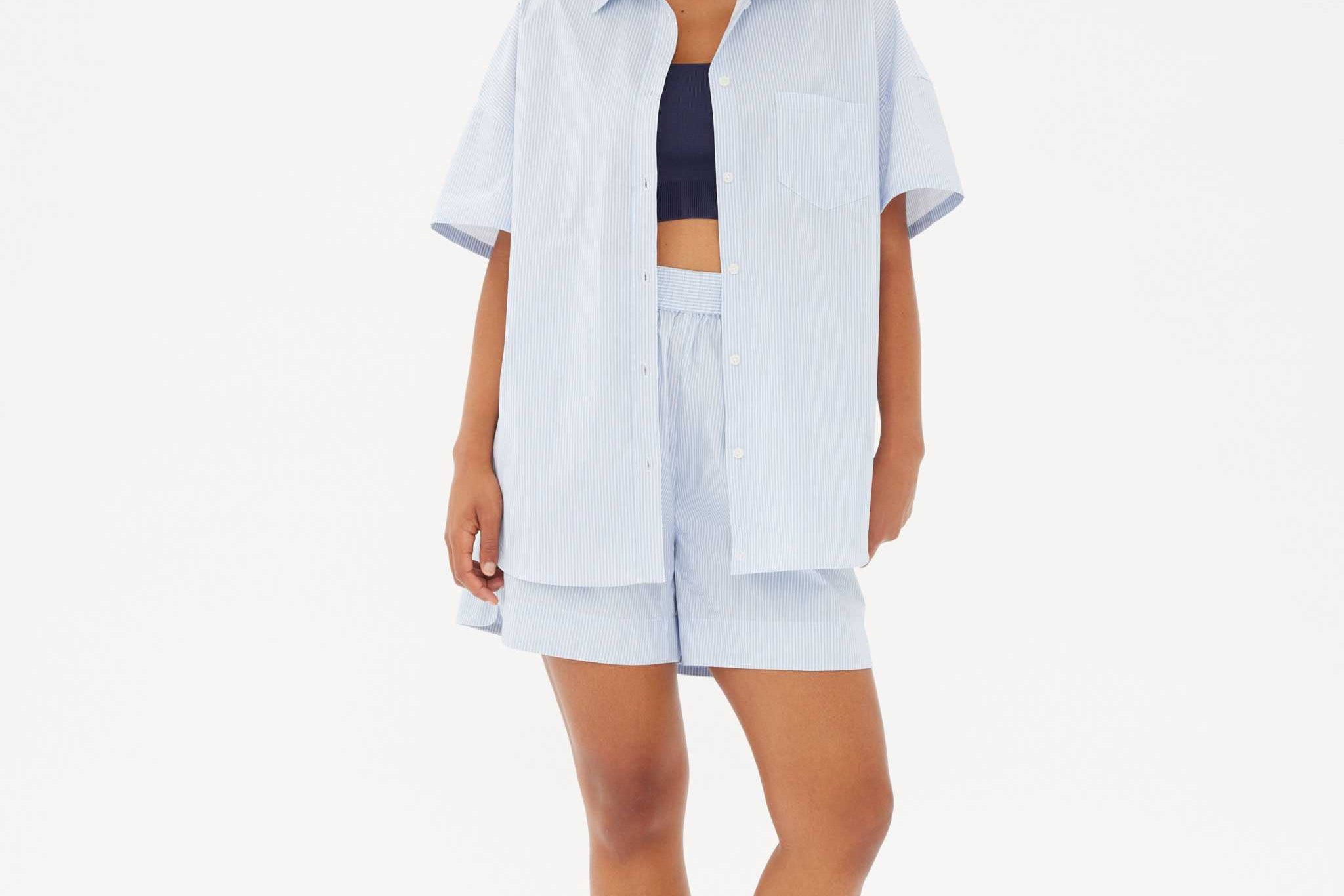 Chiara Mid Length Short - Powder Blue/White