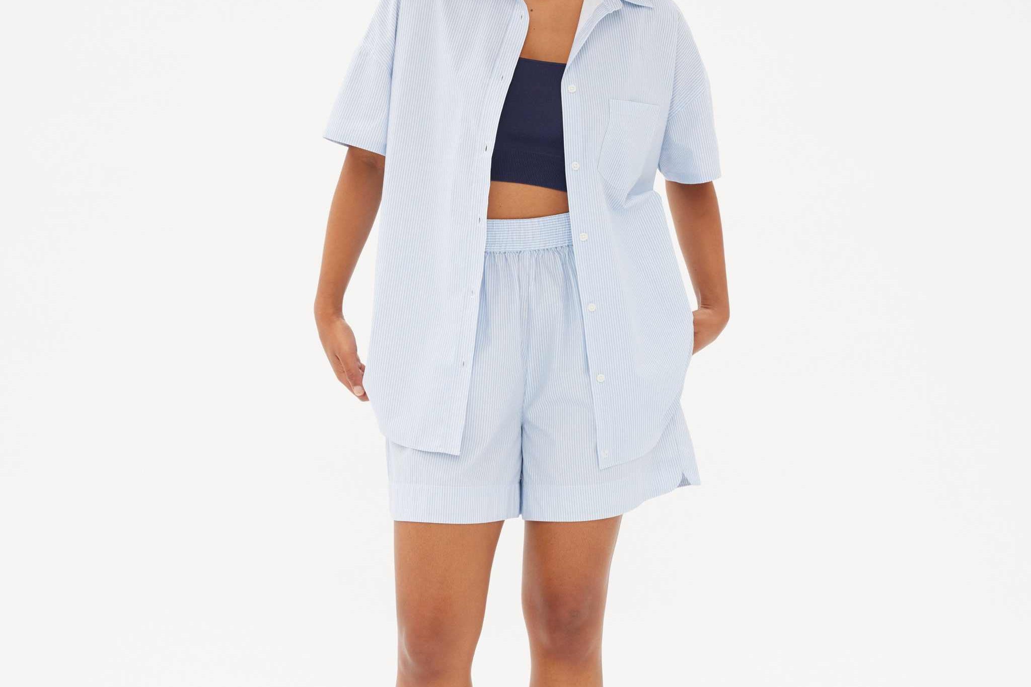 Chiara Mid Length Short - Powder Blue/White