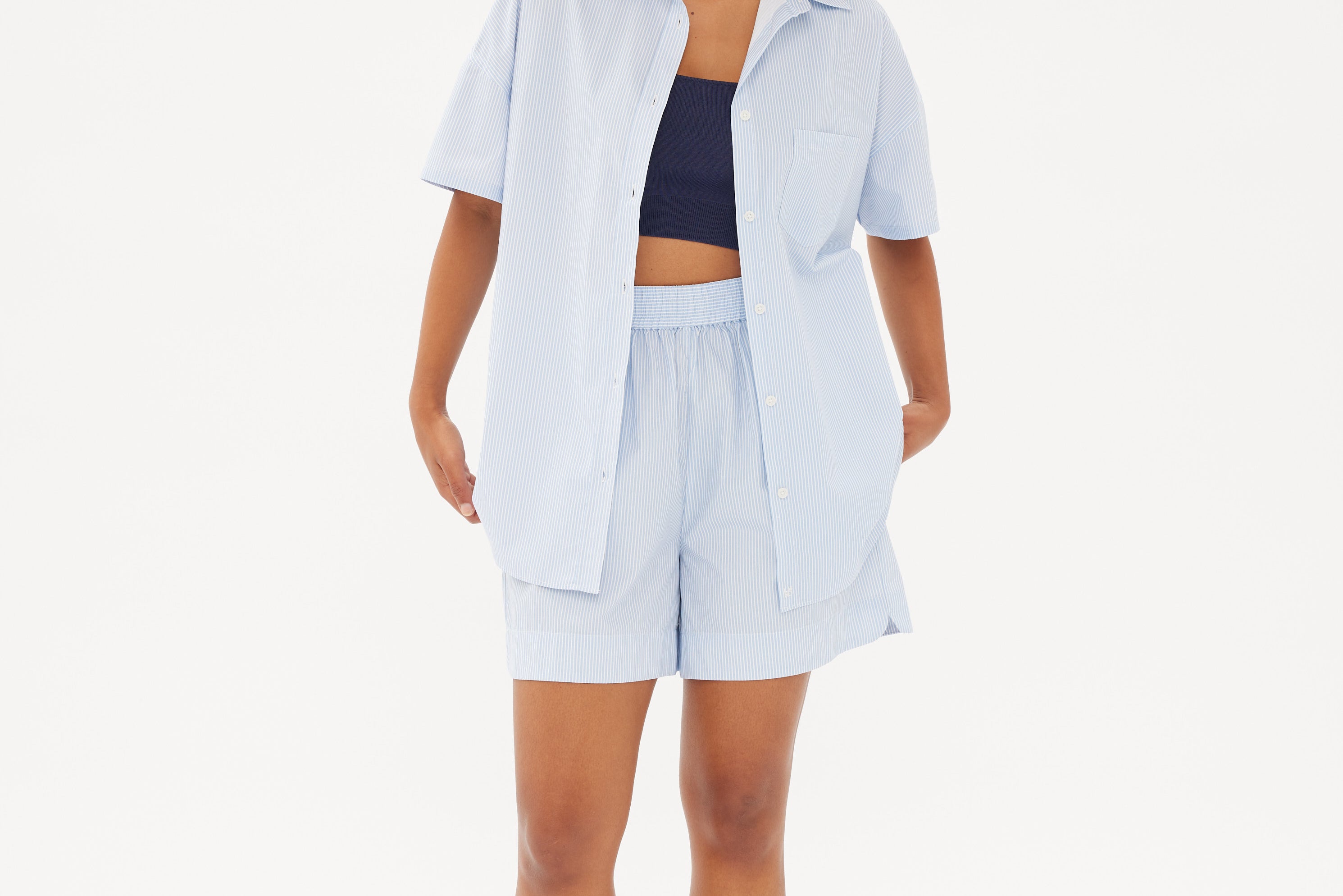 Chiara Mid Length Short - Powder Blue/White
