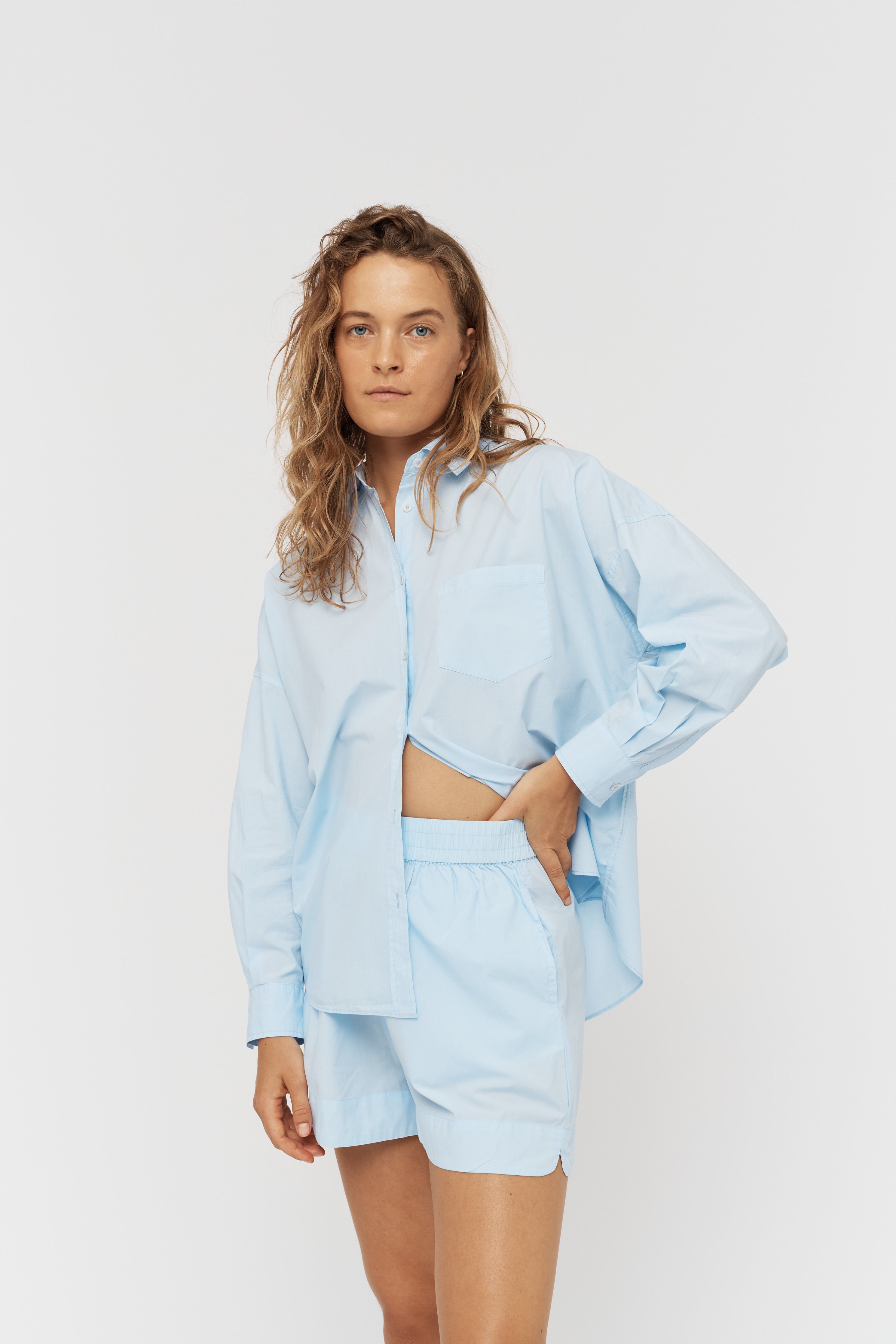 新品 THIRD MAGAZINE /LMND The Chiara Shirt The Chiara Shirt - Sky - LMND Worldwide Shipping