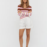 Amelia Striped Long Sleeve Top - Sepia/Violet - Knitwear