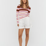 Amelia Striped Long Sleeve Top - Sepia/Violet - Knitwear