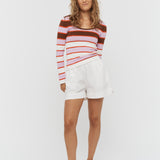 Amelia Striped Long Sleeve Top - Sepia/Violet - Knitwear