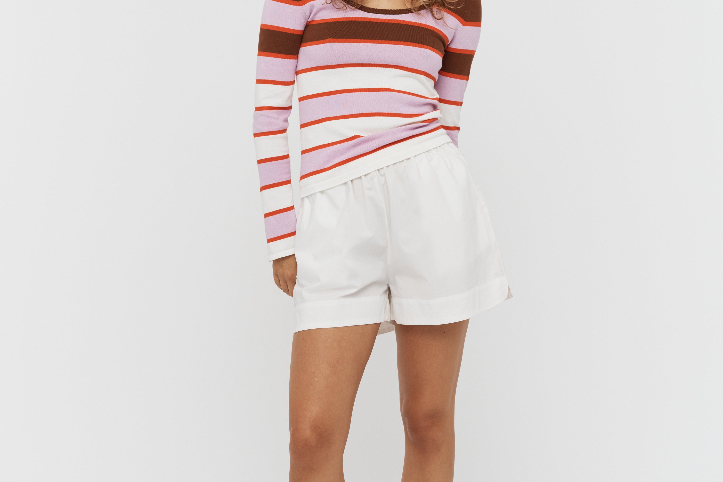 Amelia Striped Long Sleeve Top - Sepia/Violet - Knitwear