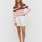 Amelia Striped Long Sleeve Top - Sepia/Violet - Knitwear