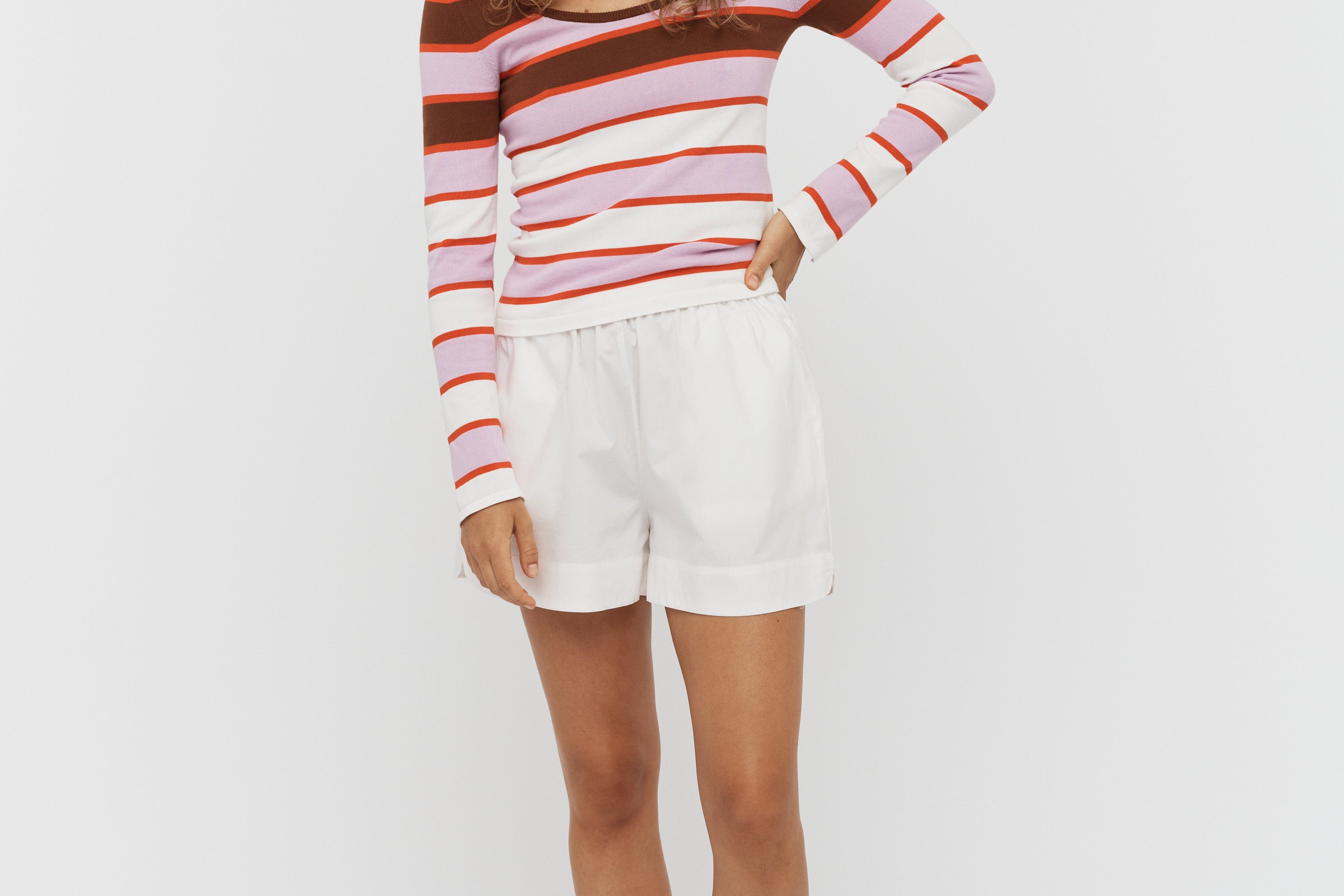 Amelia Striped Long Sleeve Top - Sepia/Violet - Knitwear