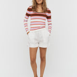 Amelia Striped Long Sleeve Top - Sepia/Violet - Knitwear