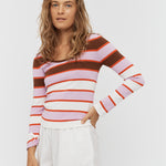 Amelia Striped Long Sleeve Top - Sepia/Violet - Knitwear