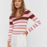 Amelia Striped Long Sleeve Top - Sepia/Violet - Knitwear